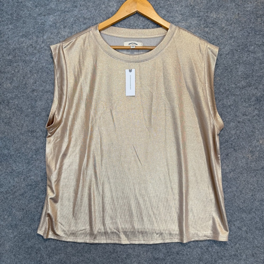 Porridge Shine Muscle Tee Top Womens‎ XL Gold Metalic Anthropologie NEW NWT